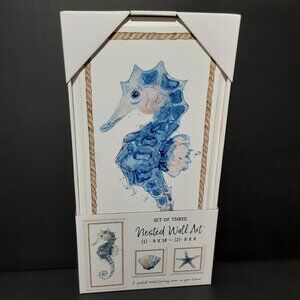 Set of 3 Nested Wall Hanging Art Seahorse Sea Shell Starfish Beach Ocean Resort